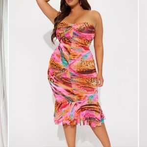 Animal Print Ruched Midi Dress